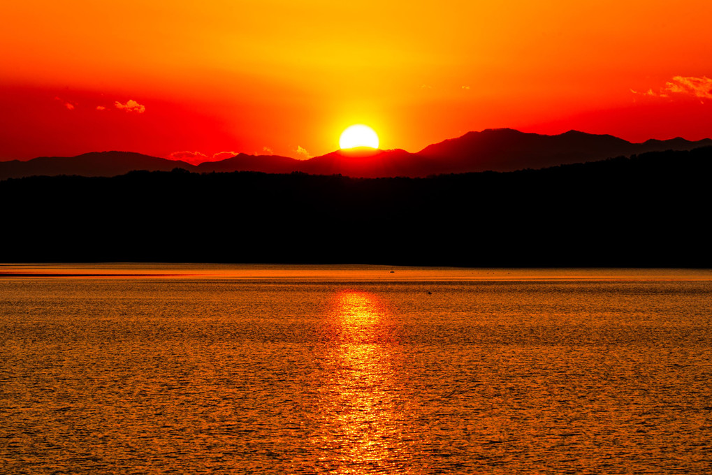 狭山湖の夕日＋富士山