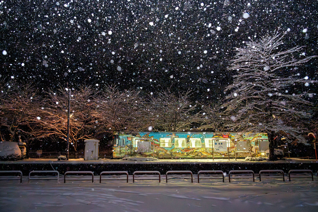大雪の北濃駅。