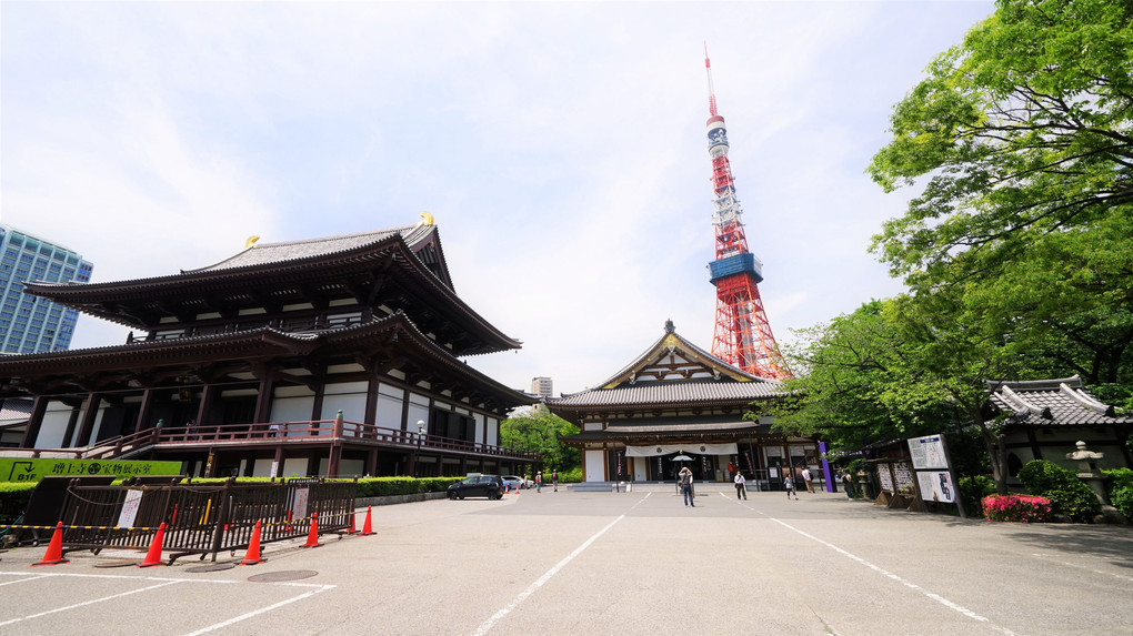 春の増上寺と東京タワー