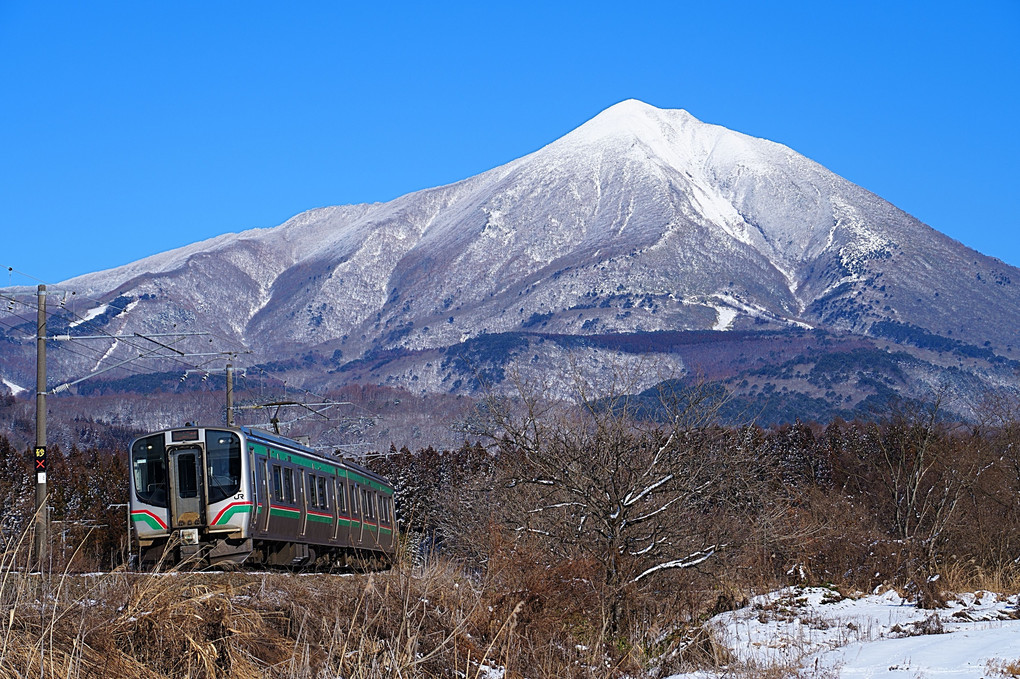 磐梯山背景鉄道写真