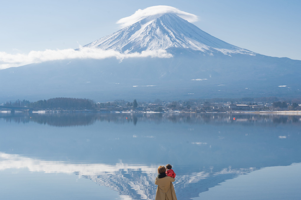 富士山と母子