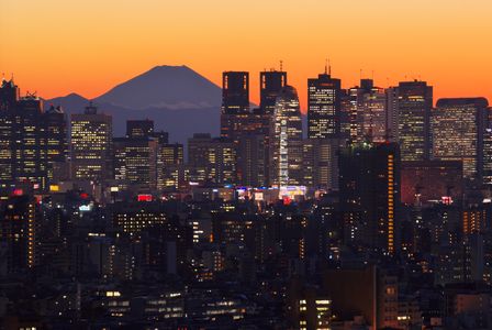 新宿高層ビル群と富士