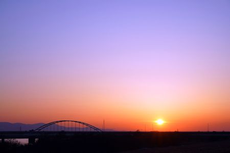 石狩川に沈む夕日