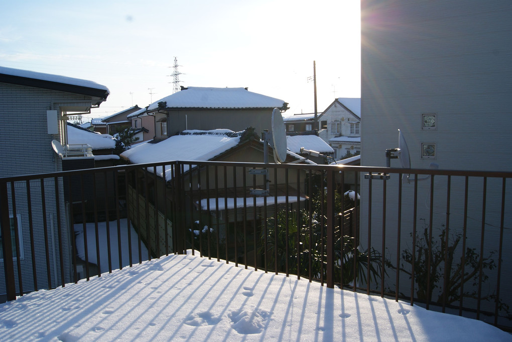 新雪と朝日