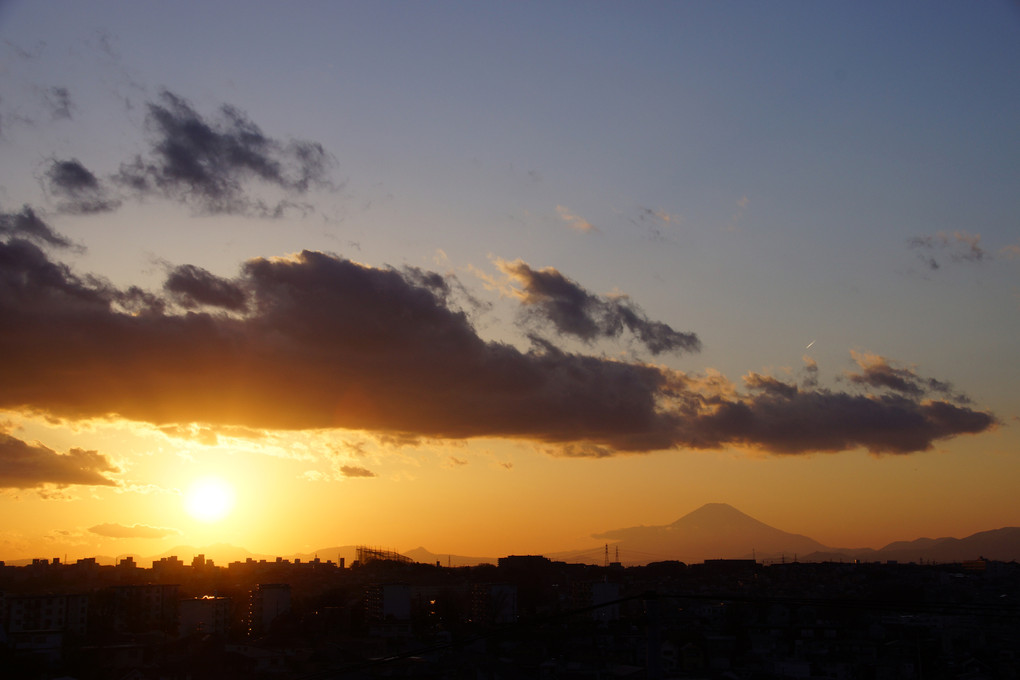 夕焼けに富士