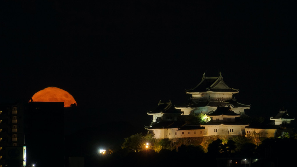 満月と和歌山城