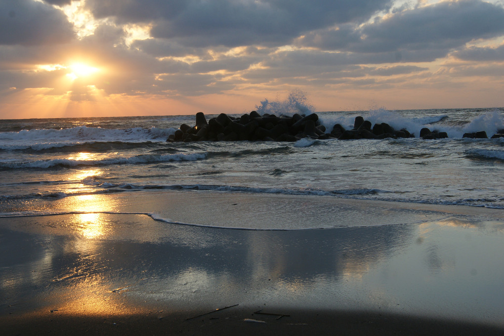 日本海湯の浜の夕日