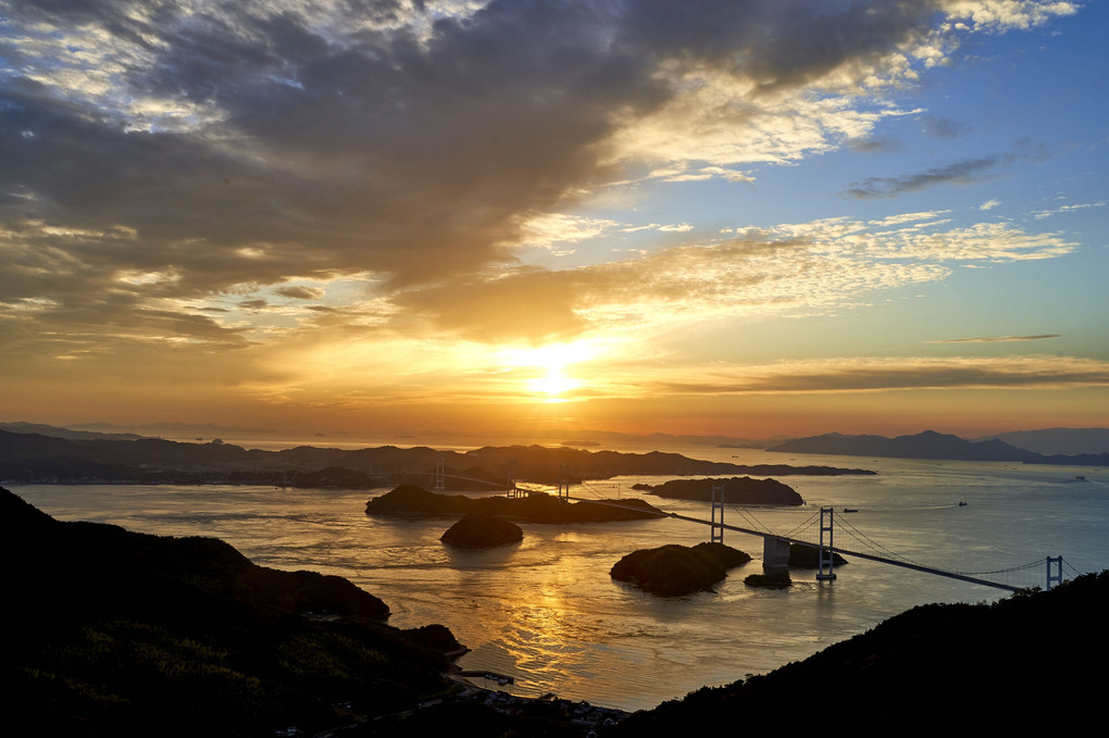 夕陽のしまなみ海道
