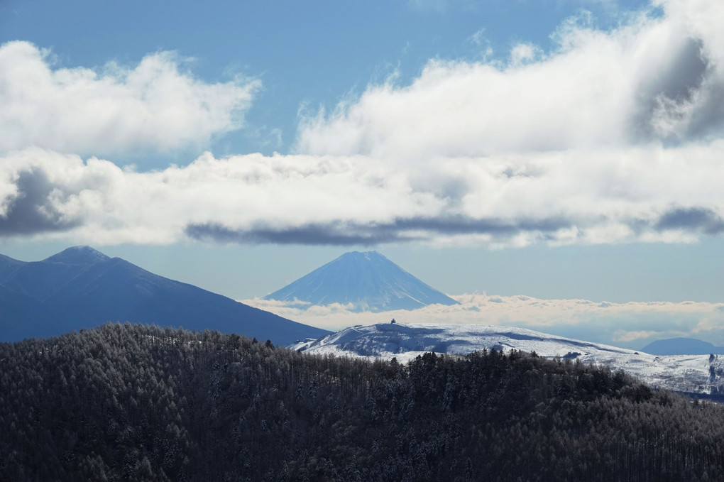 美ヶ原から松本盆地越しの眺望　穂高が顔を出してくれた