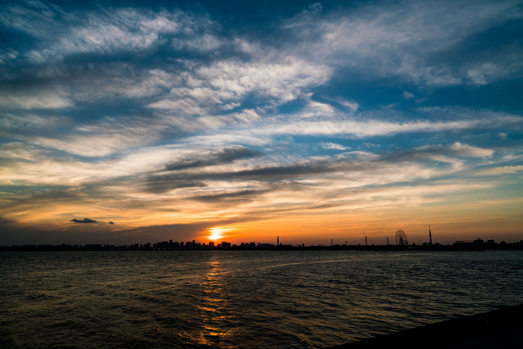 sunset view of tokyo bay