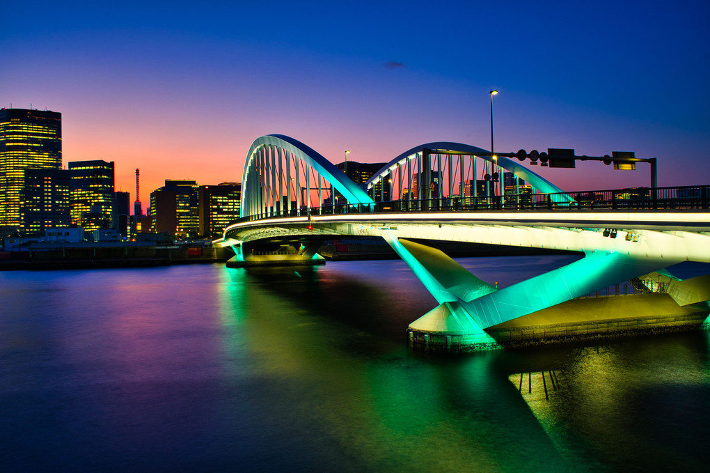 マジックアワー夜景＠築地大橋・三景