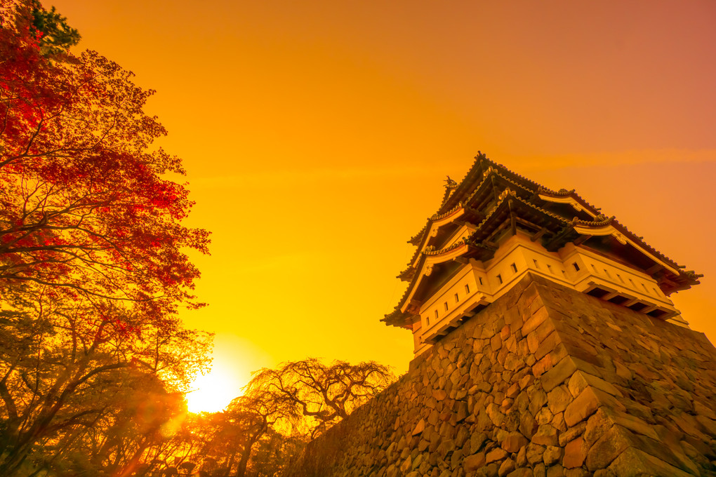 弘前城の夕日
