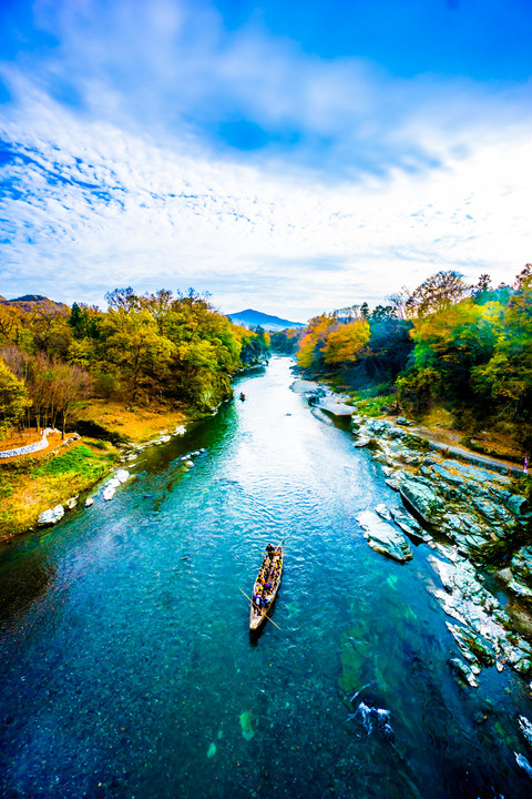 River boating with autumn colors