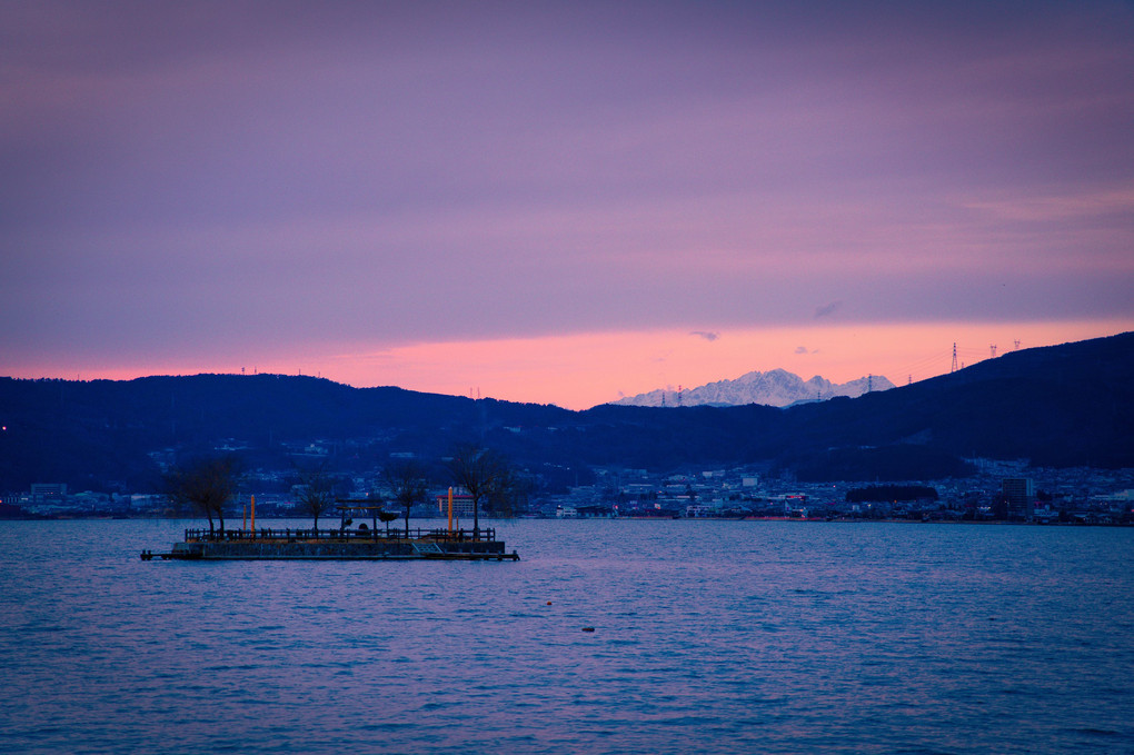 sunset in Lake Suwa