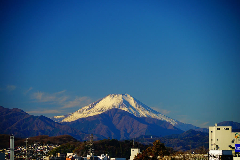 正月二日の富士山 自宅から富士山を拝んだ後に、いつもの散歩コースに出かけ多摩川からの
