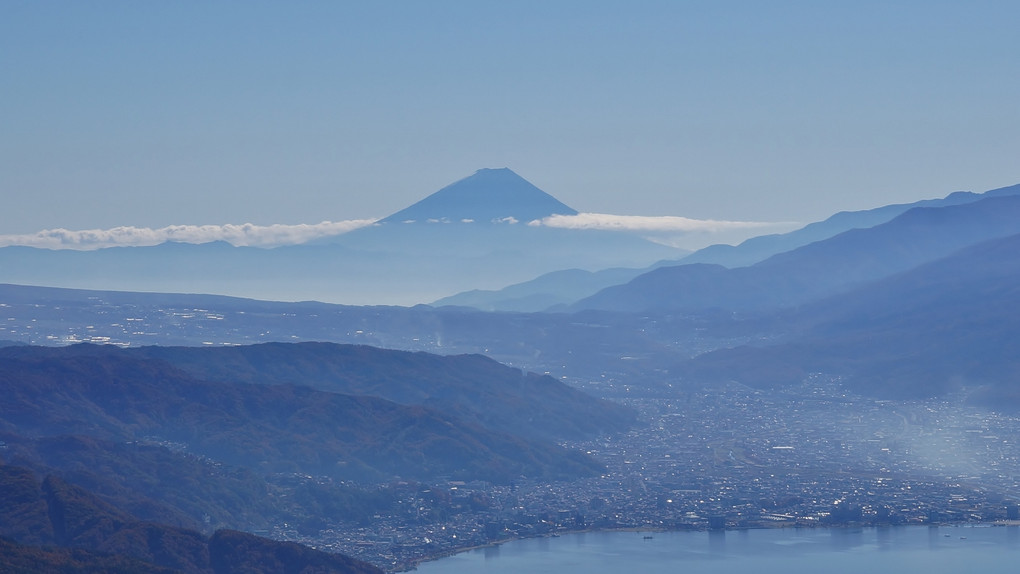 高ボッチ山から諏訪湖と富士山