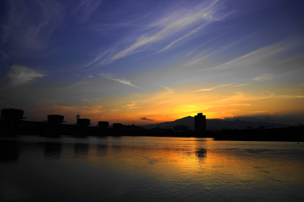 相模川夕景（相模川大堰）：P1