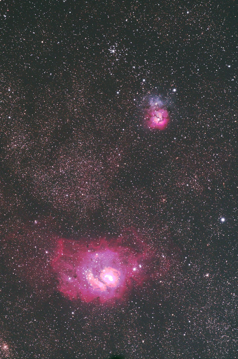 三裂星雲M20,干潟星雲M8～エクステンダーCQ1.7×のファーストライト