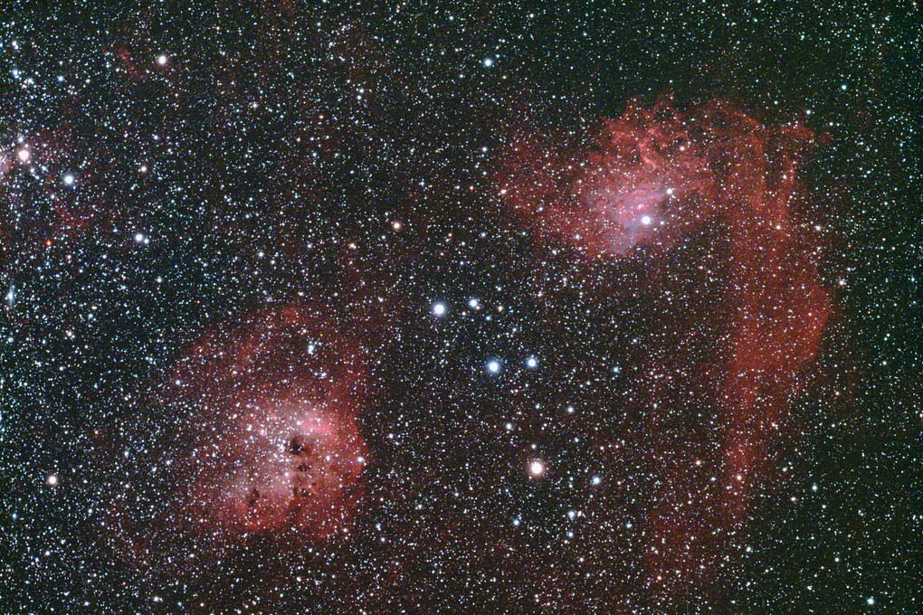 ぎょしゃ座 どくろ星雲IC410 と 勾玉星雲IC405