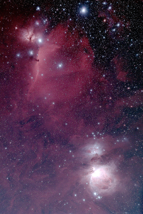 総露光4時間15分で捉える『燃える木，馬頭星雲からオリオン大星雲に広がる散光星雲』
