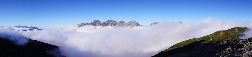 雲海の穂高連峰パノラマ