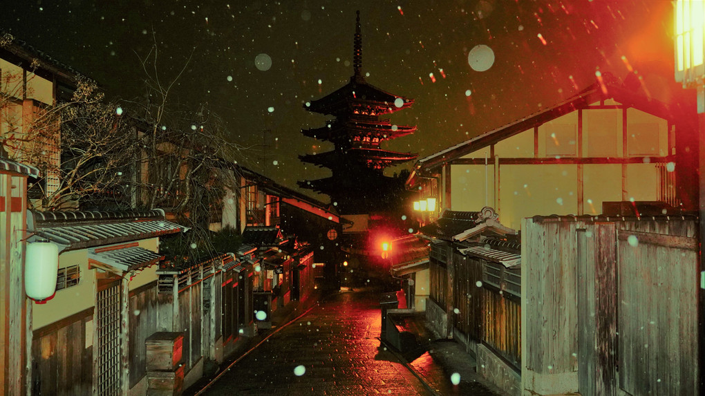京の雪５　朝夕の八坂の塔