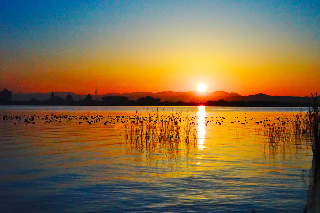 湖畔の夜明