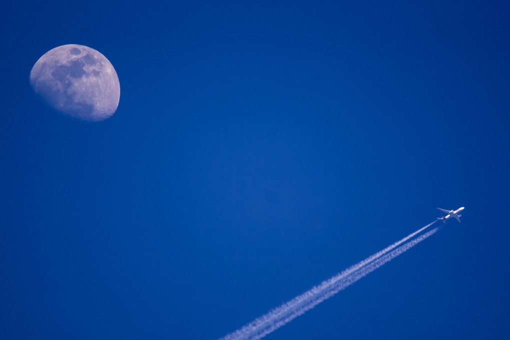 お月様と飛行機雲