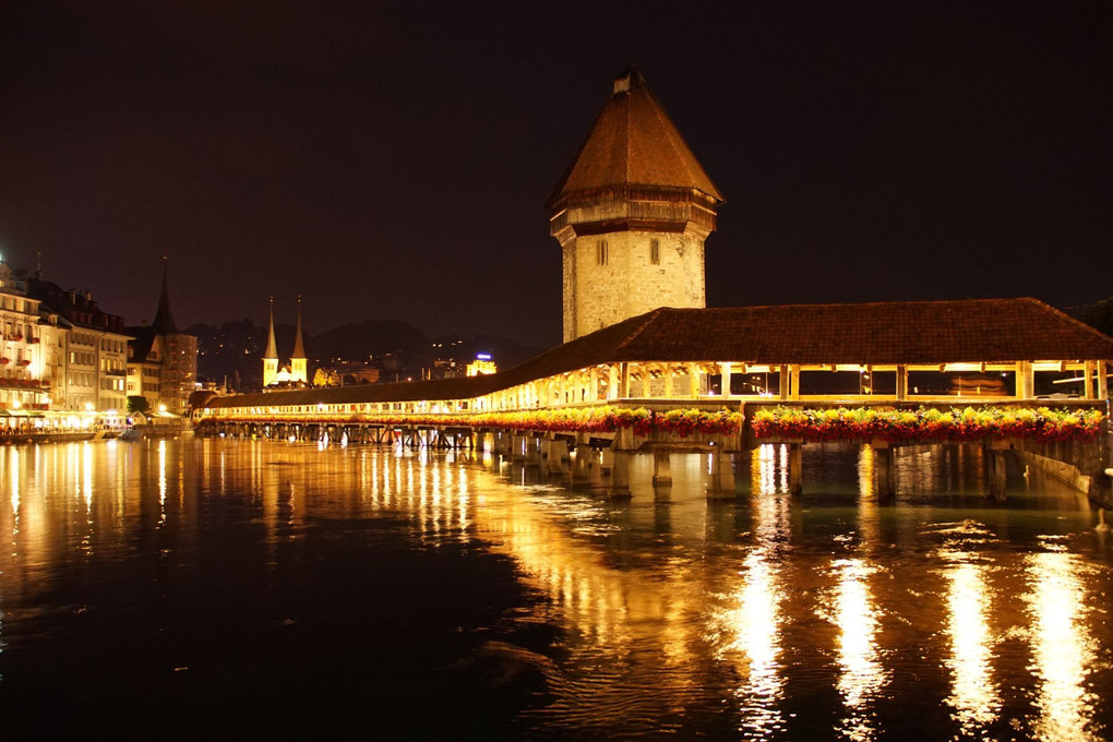 旅行：夜のカペル橋　スイスシリーズ