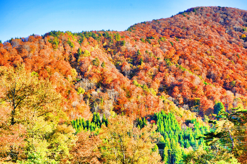 秋の白川郷の山々