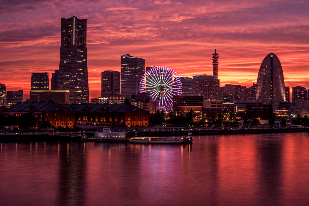 The sunset over Yokohama