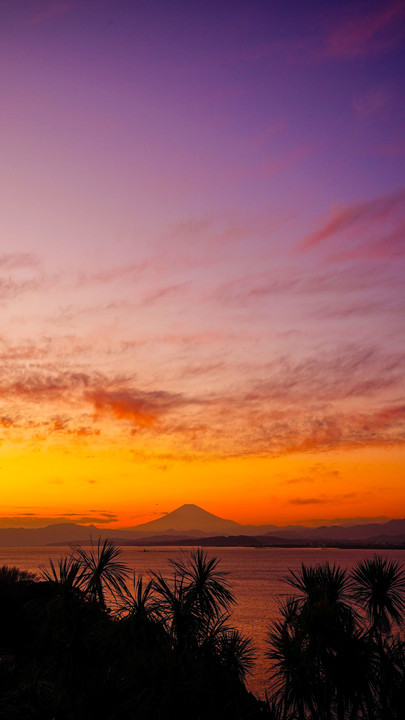 ～江の島からの夕日と富士～