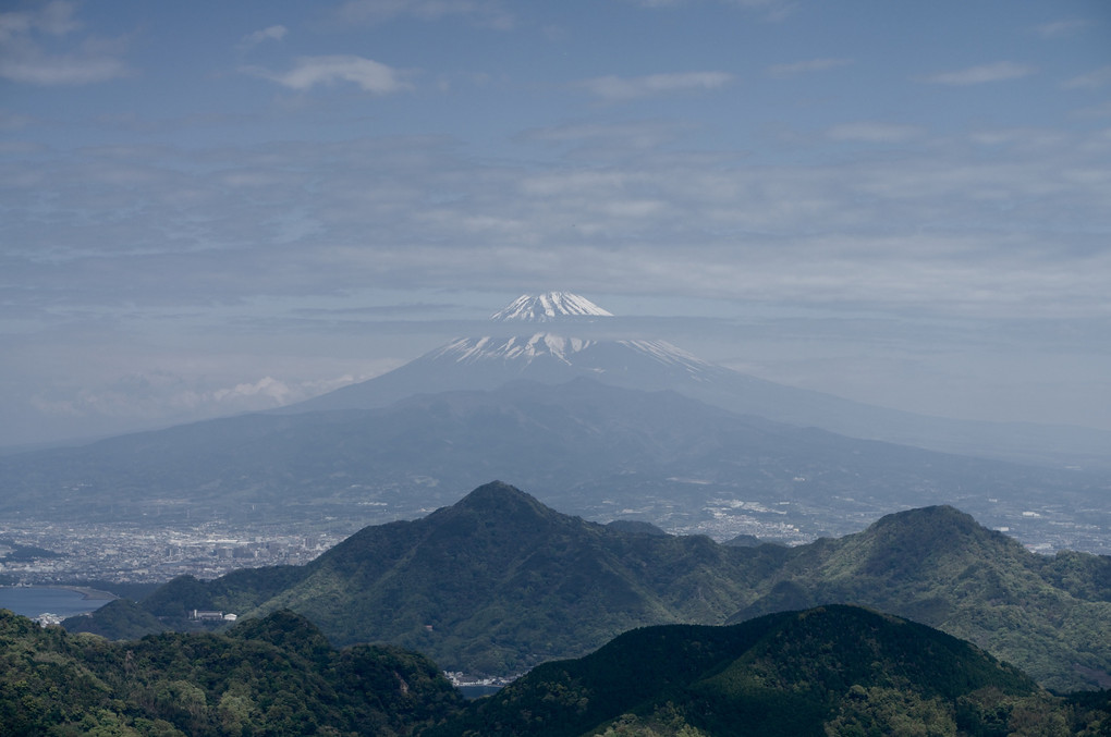 霞む富士を葛城山から望む