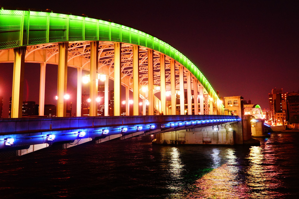 勝どき橋を撮る　ライトアップと光跡おもしろ写真