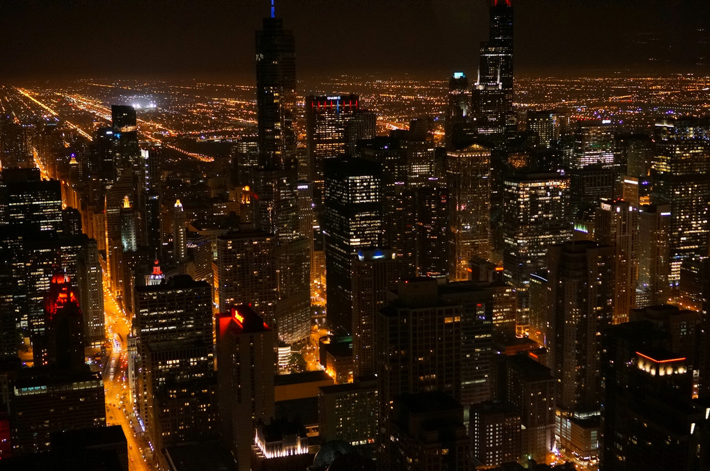 A night scene of skyscraper in Chicago