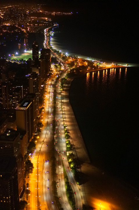 A night scene of skyscraper in Chicago