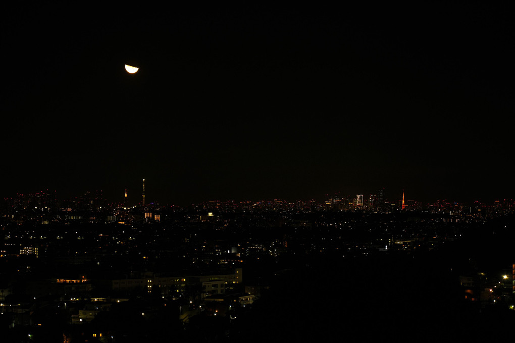 下弦の月が浮かぶ東京