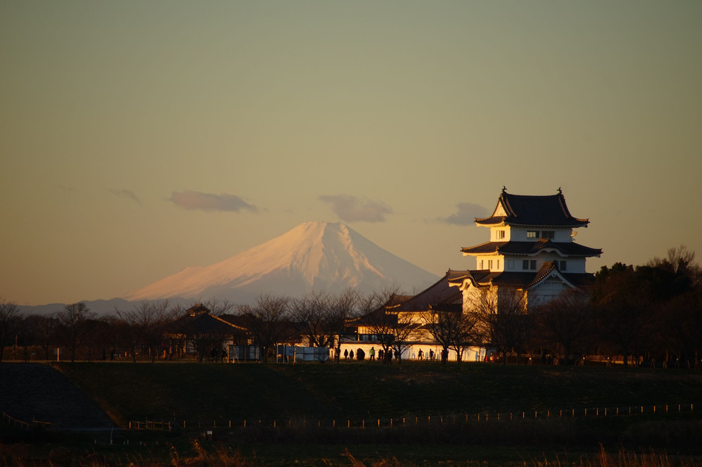 元旦の関宿城と富士山