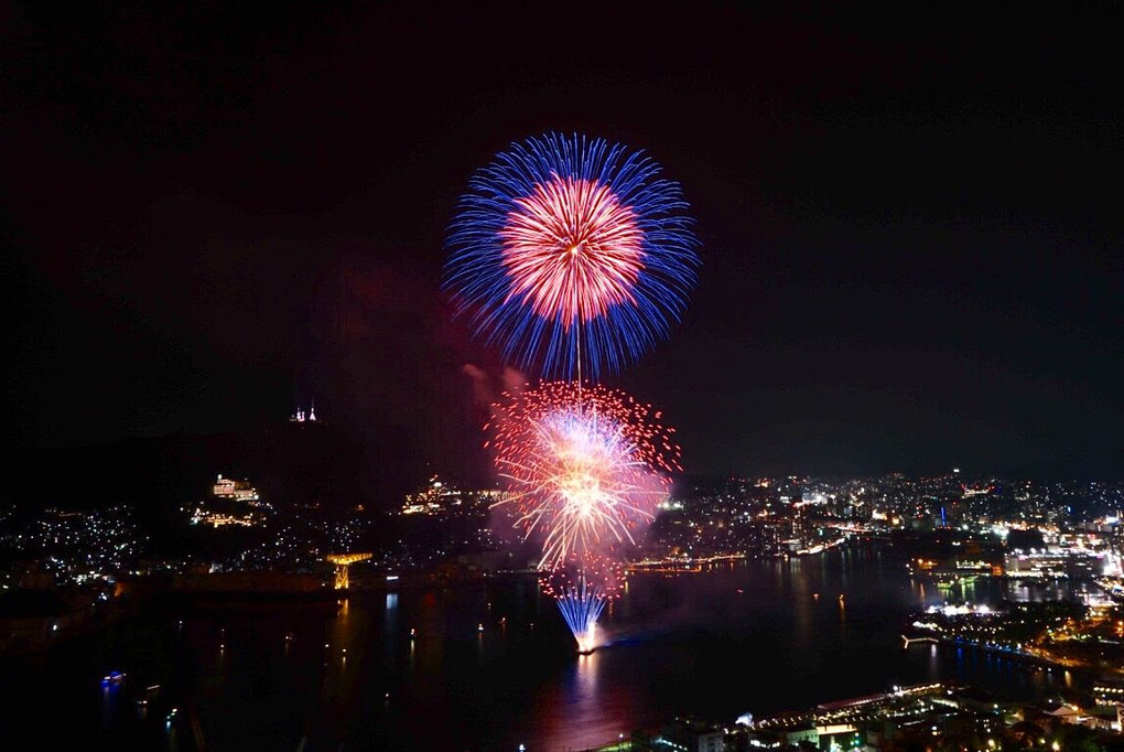 長崎の夜景と花火