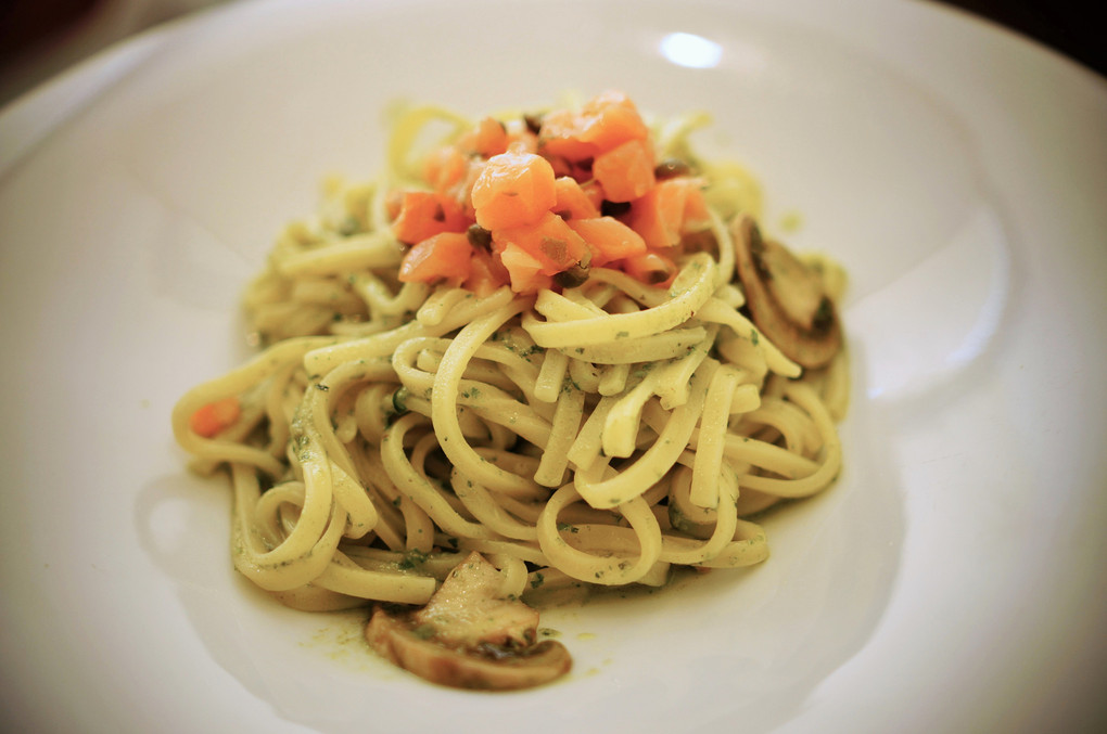 pasta genovese with salmon