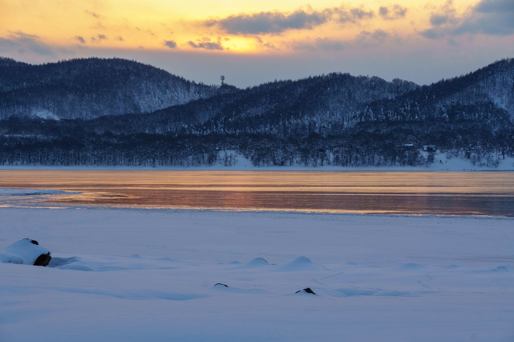 檜原湖の日没