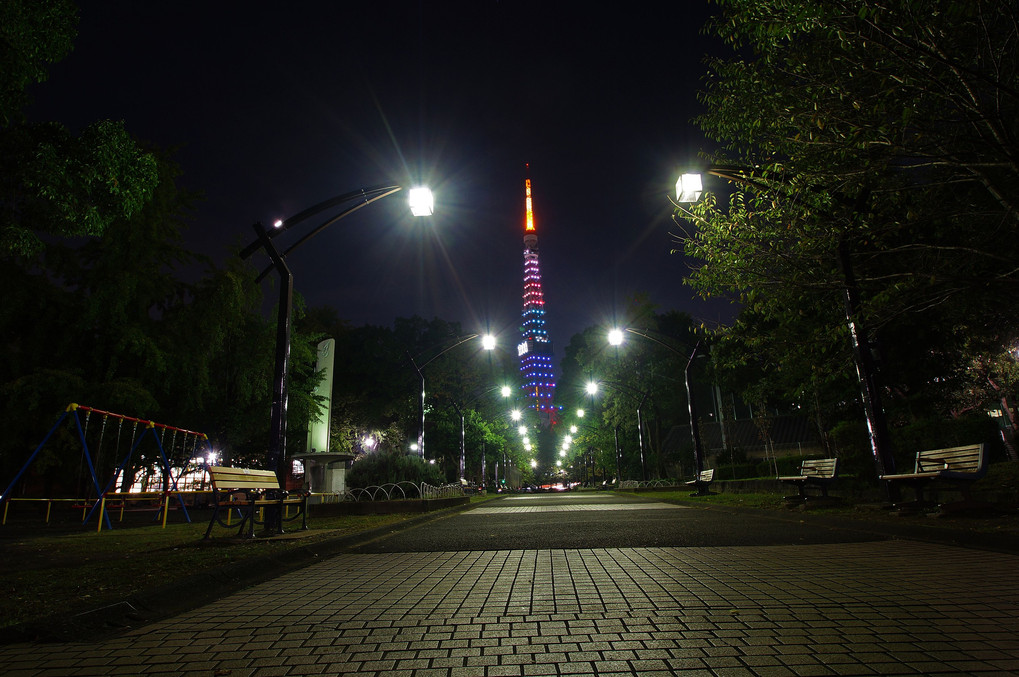 月と東京タワー五輪ライトアップ