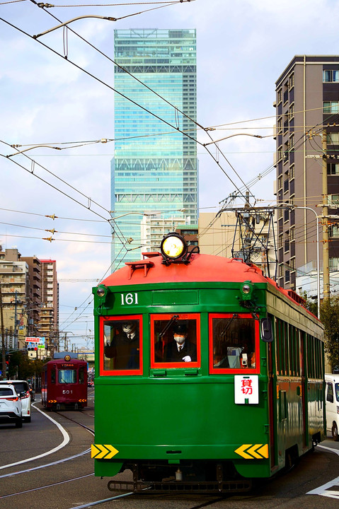 緑と赤のモ１６１形　#阪堺電気軌道#