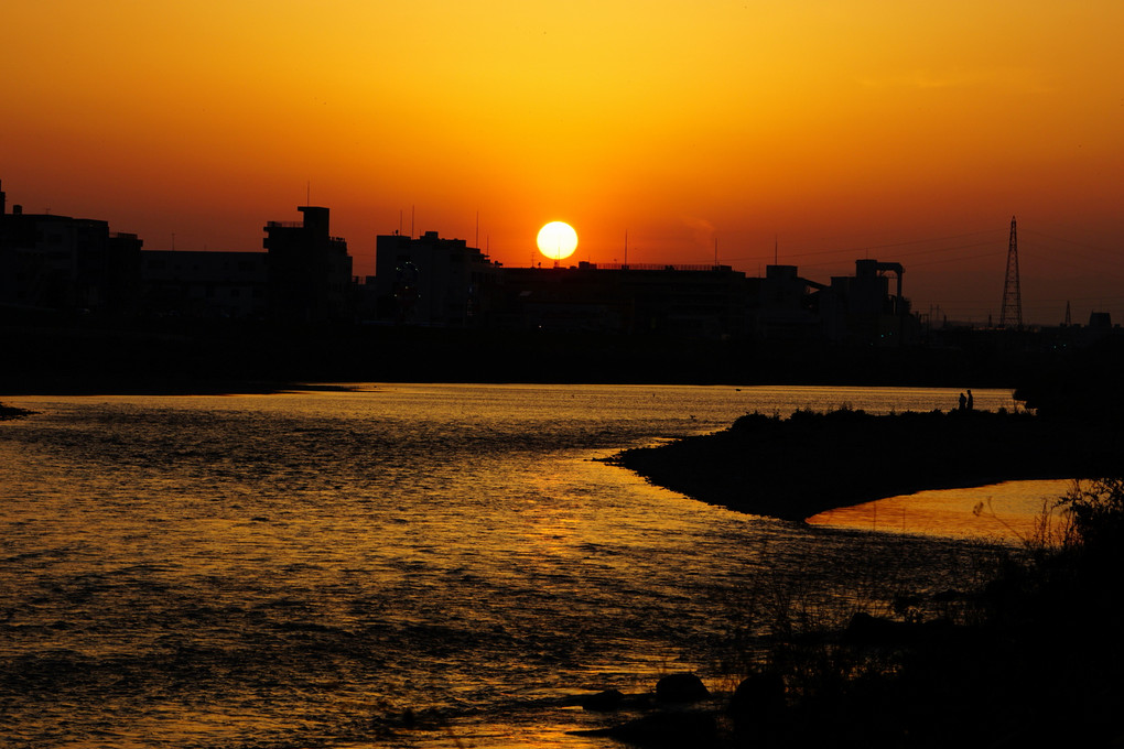 多摩川の夕日　昨年撮影