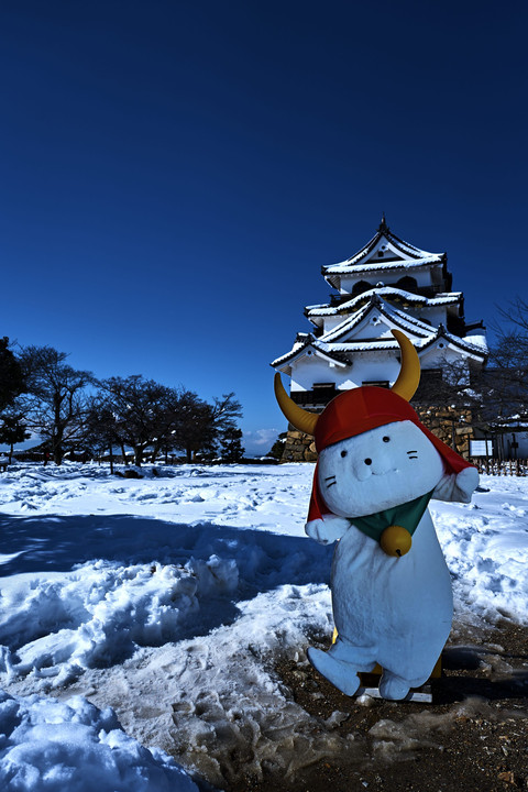 雪と青空とひこにゃんと！（彦根城日中編）