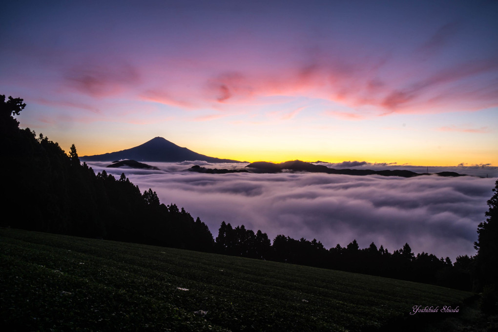 雲海の夏富士、夜明けの変化