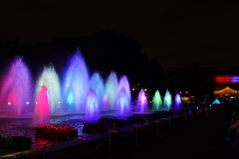 ライトアップされた上野公園噴水広場