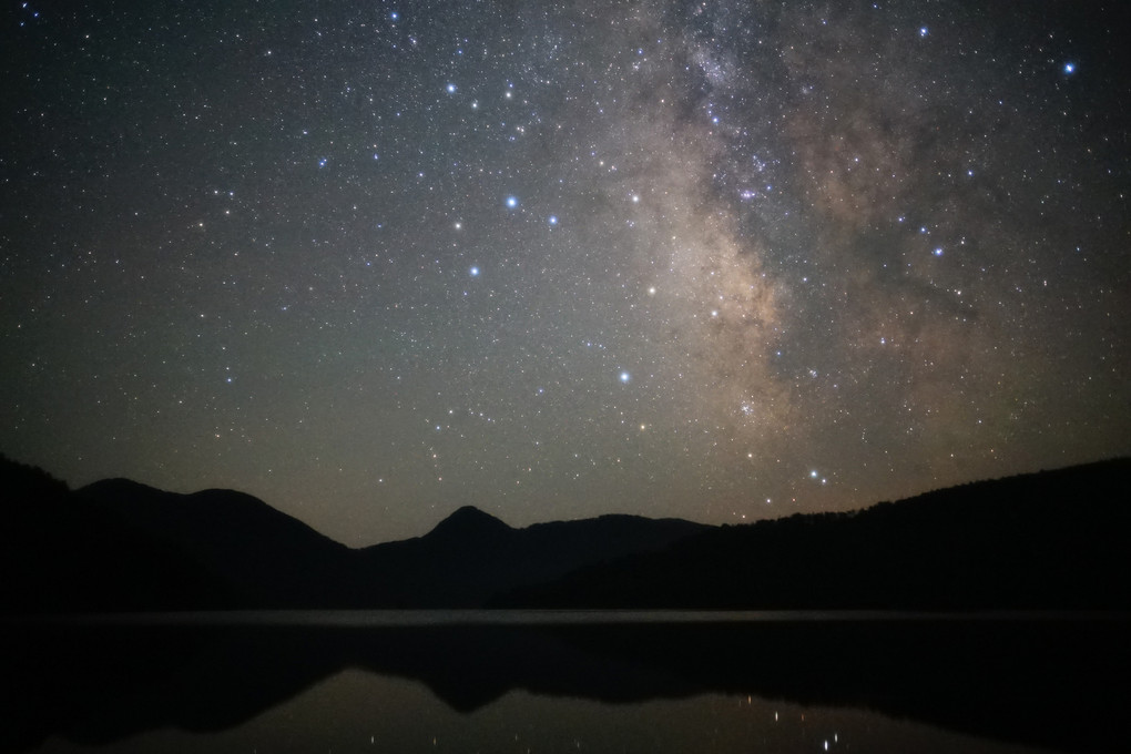 天の川と湖面に写る星