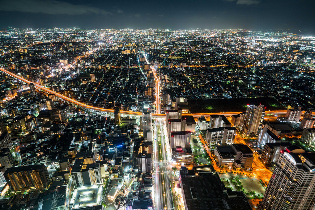 bird's eye view of osaka night