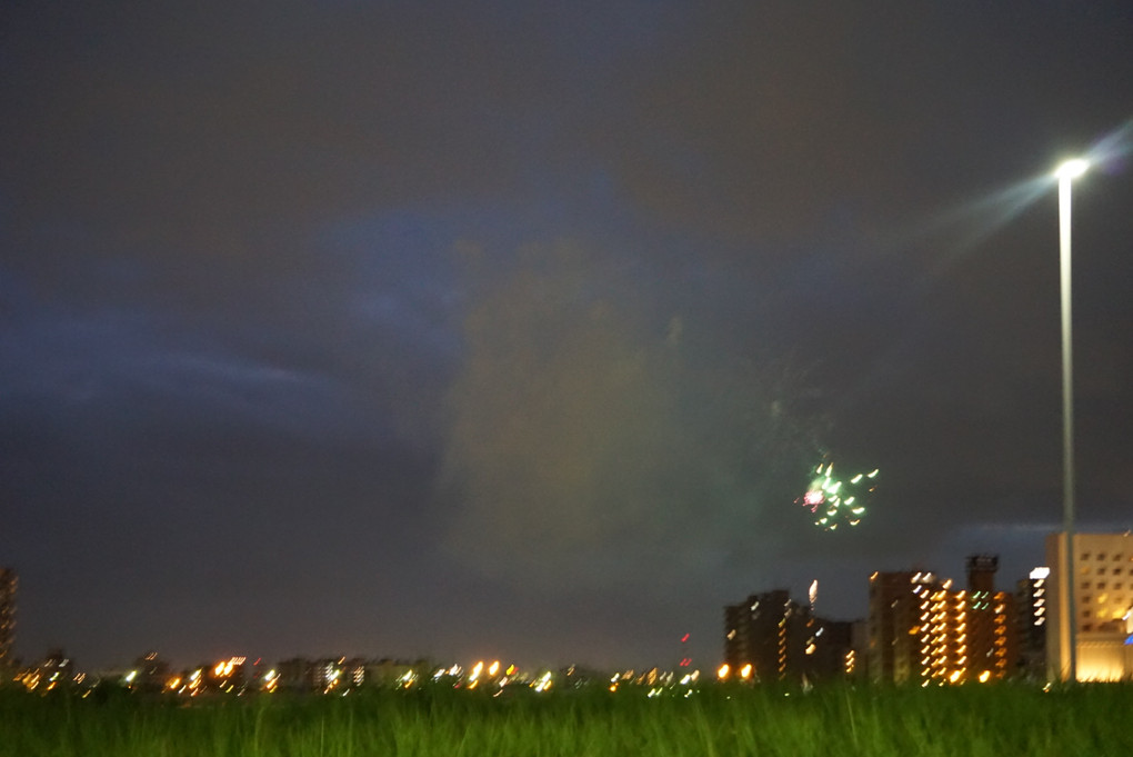 新潟まつりの花火と夜景
